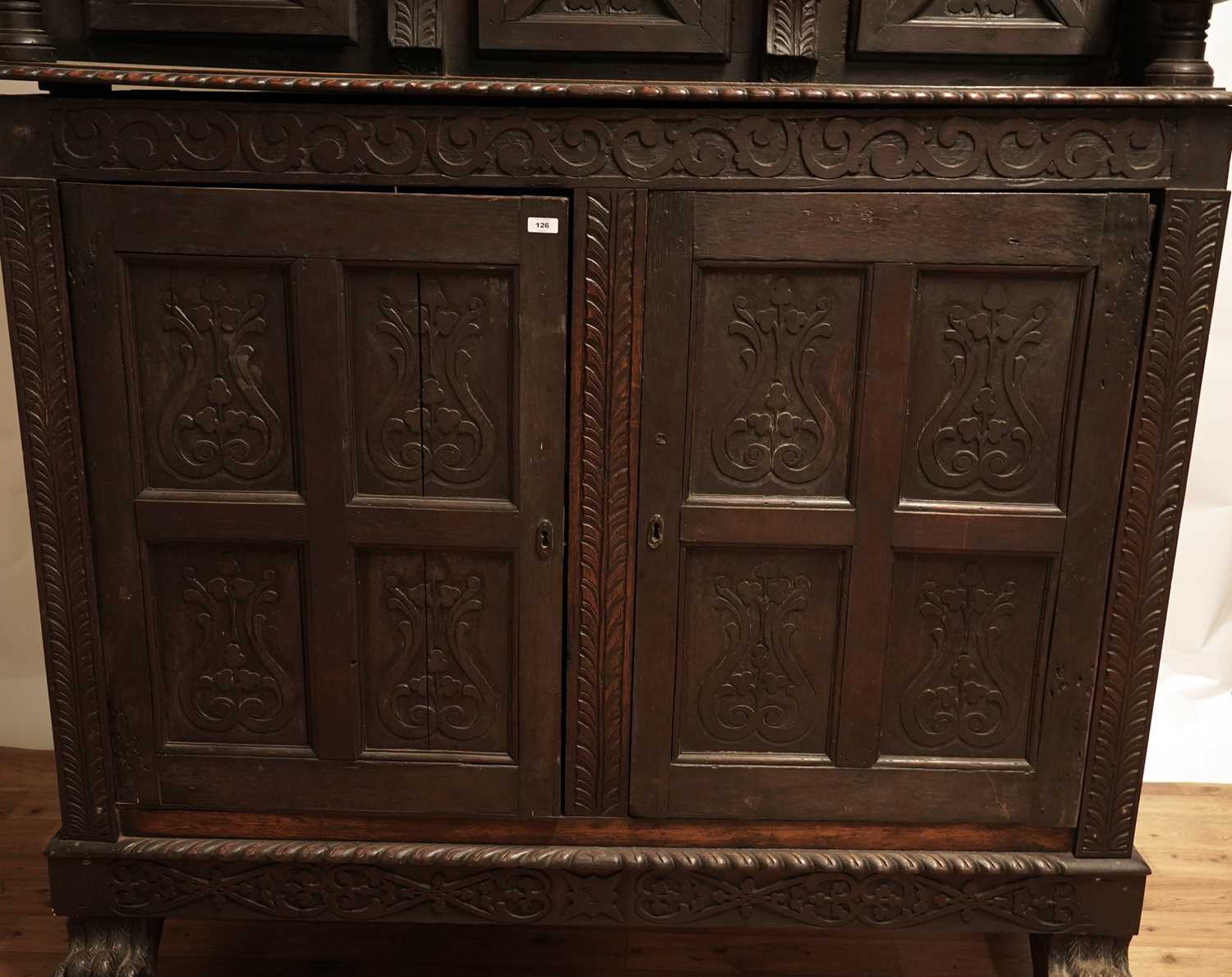 A 17th Century style carved oak buffet; and a 19th Century oak court cupboard - Image 11 of 13