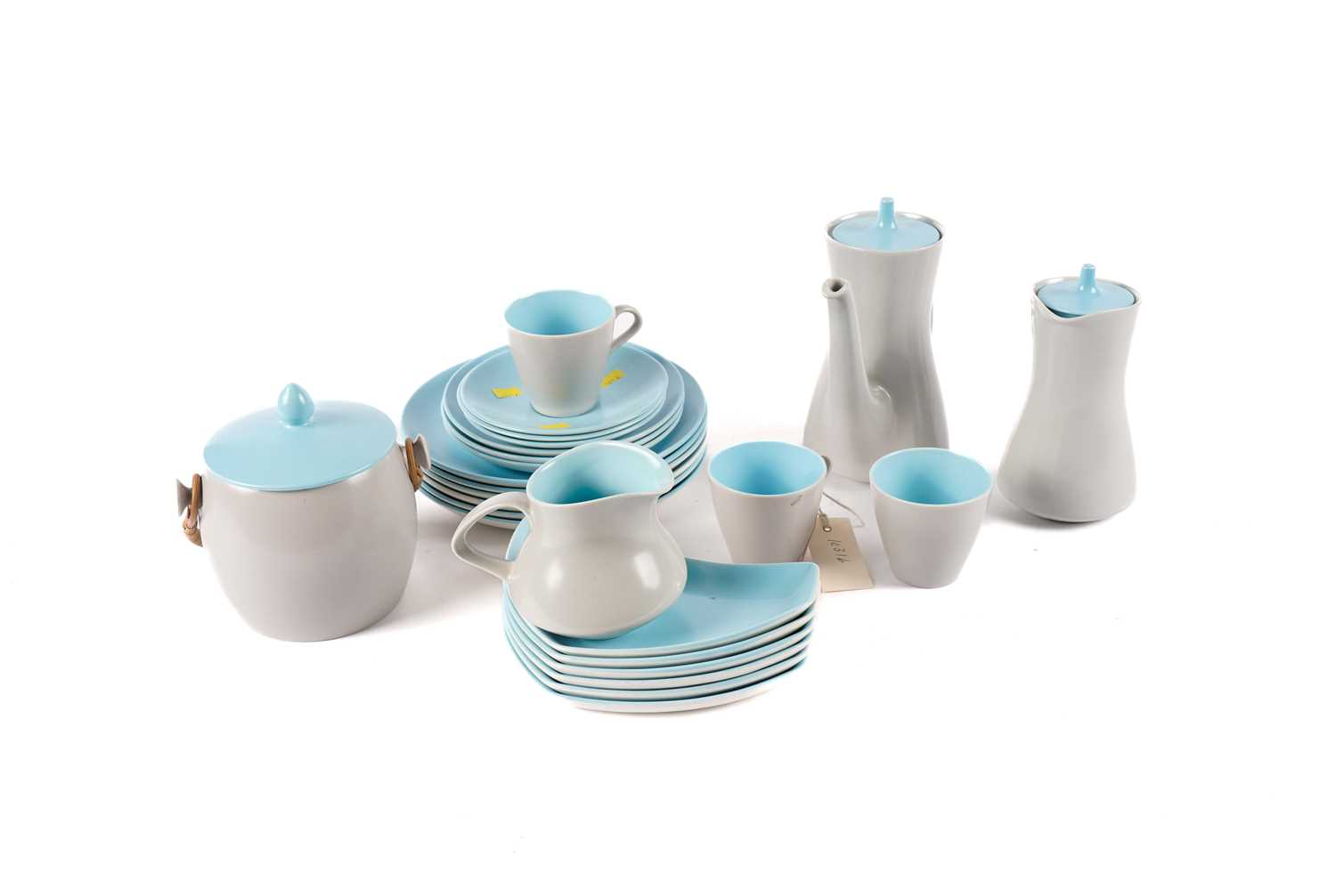 A Poole Pottery twin-tone dove-grey and sky-blue part dinner and tea service