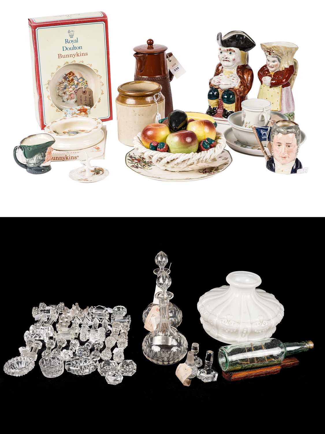 A collection of Victorian and later glass knife rests; and a selection of decorative ceramics