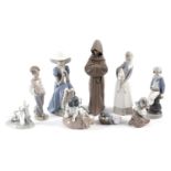 Six Lladro figurines; and three others