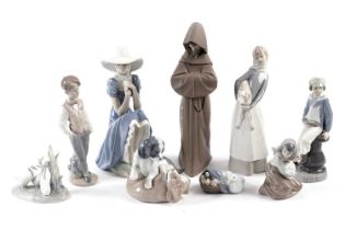 Six Lladro figurines; and three others