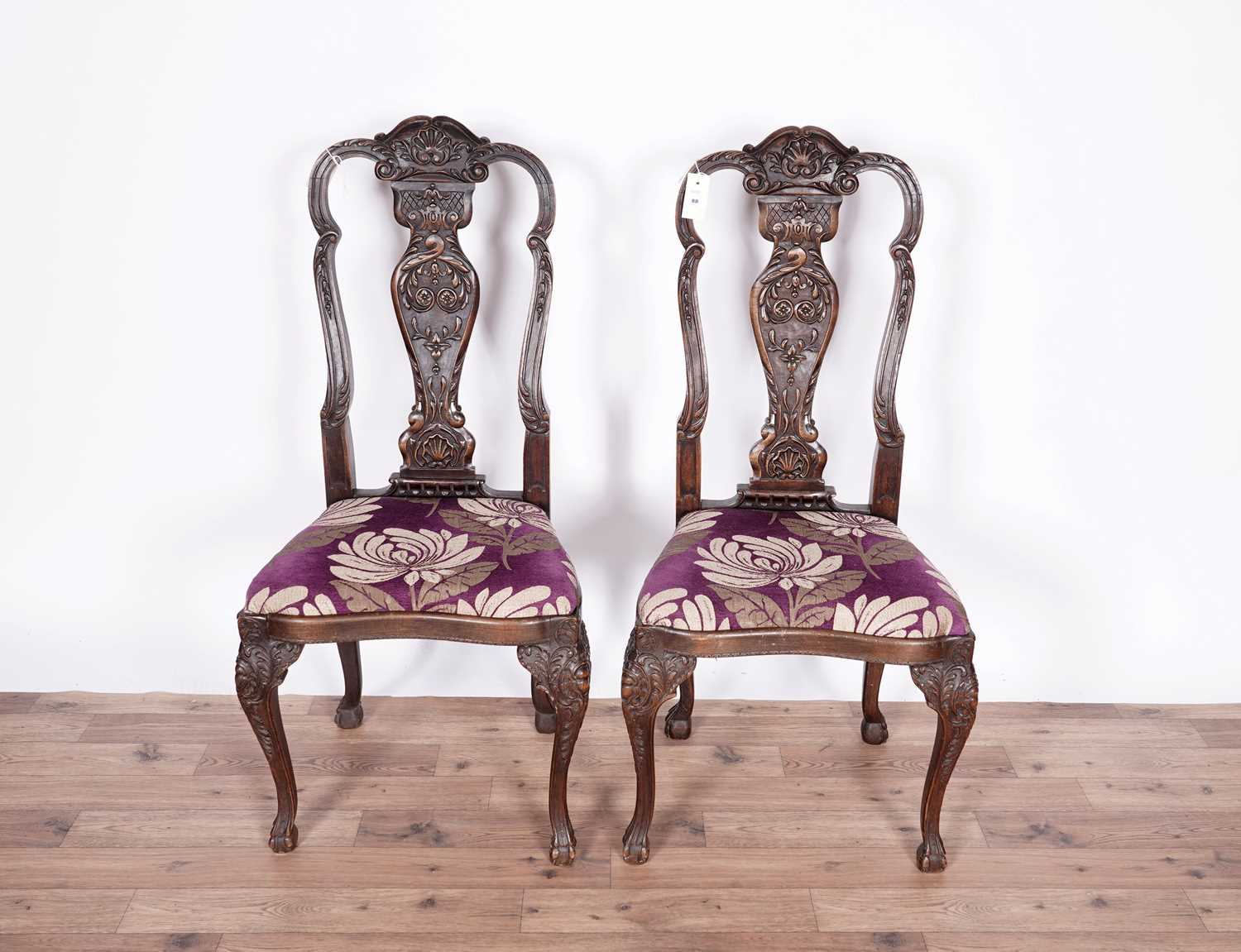 A pair of decorative mid 18th century style carved and stained beech side chairs - Image 2 of 4