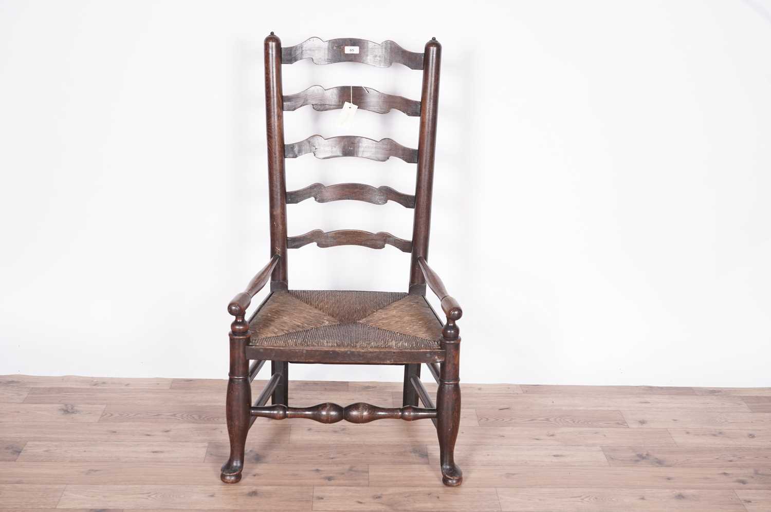 A Victorian oak hall chair; and a ladderback armchair - Image 8 of 9