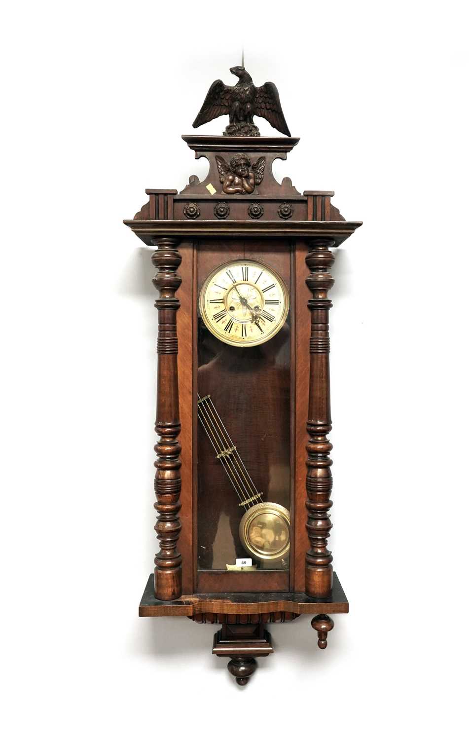 A late 19th Century beech and walnut Vienna wall clock