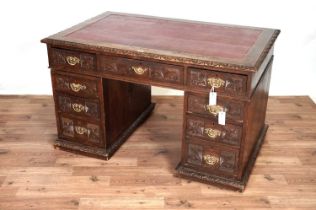 A Victorian carved oak desk