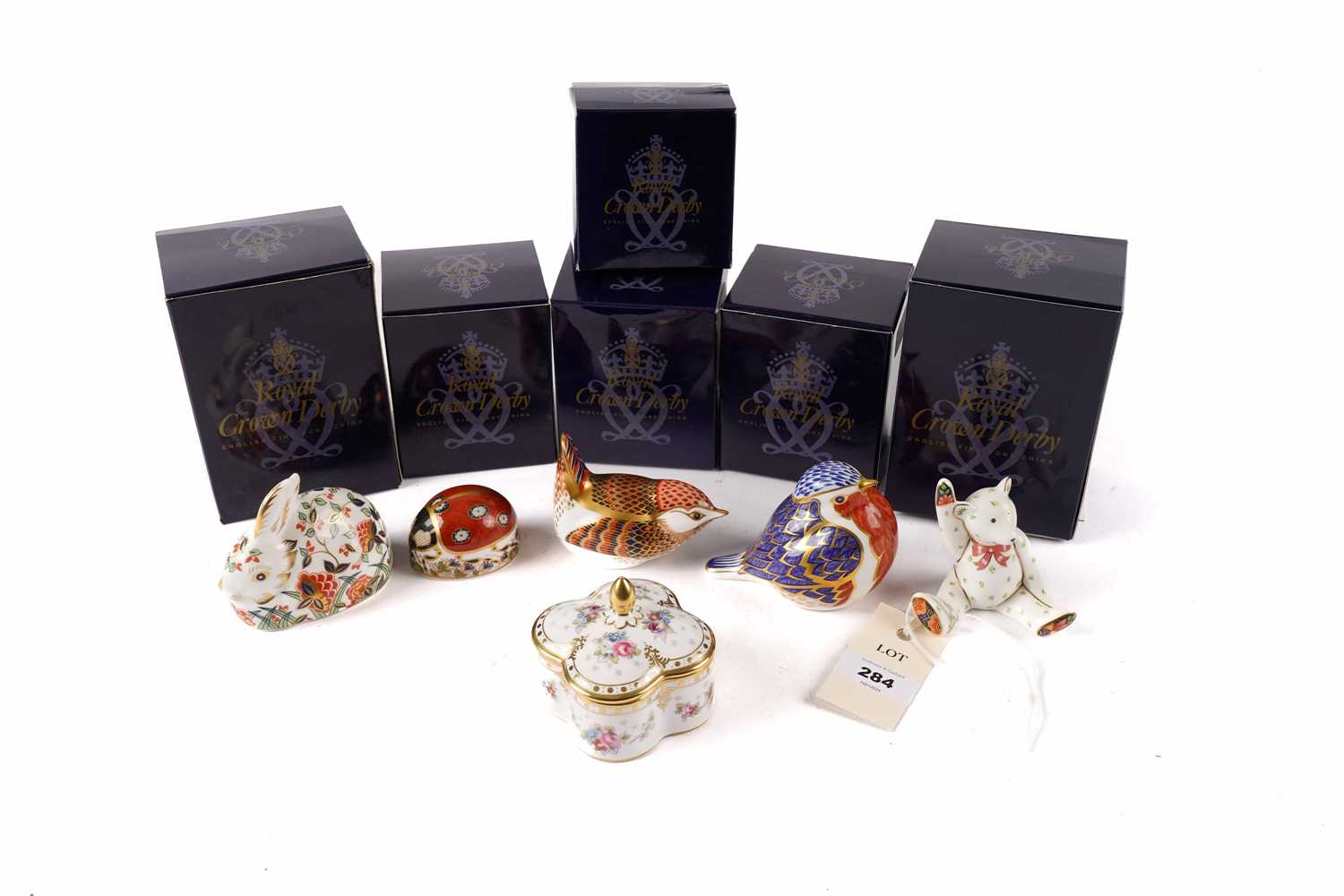 Five Royal Crown Derby paperweights/ornaments