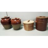 Two pairs of stoneware garden pots