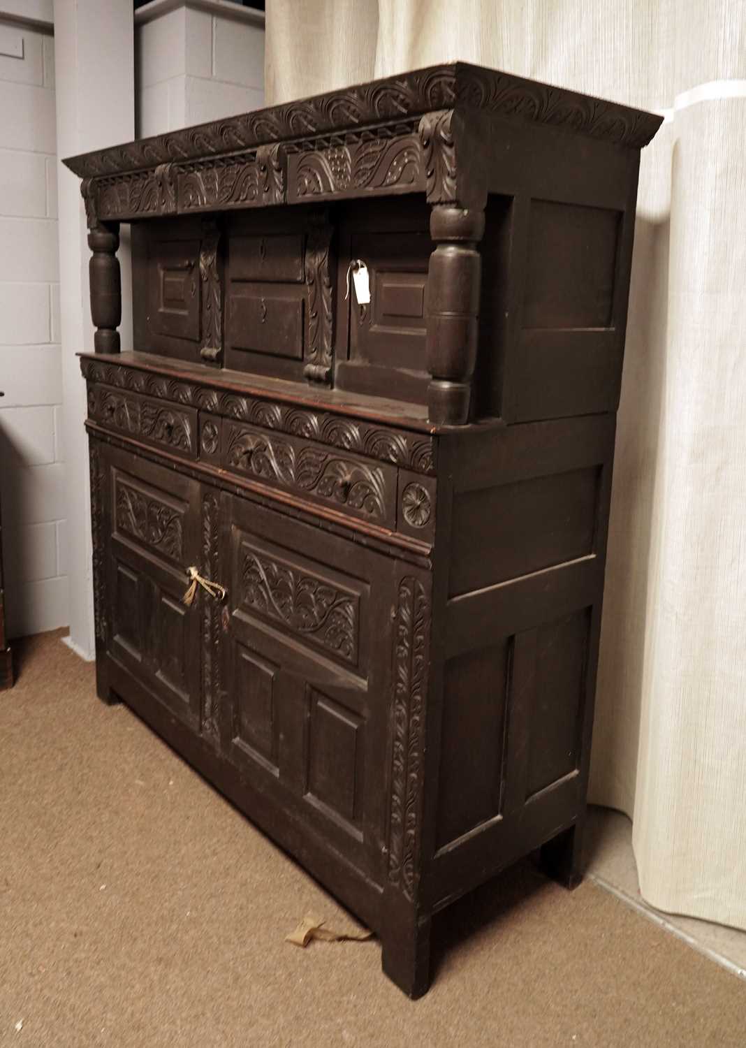 A 17th Century style carved oak buffet; and a 19th Century oak court cupboard - Image 6 of 13