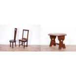 A George III oak childs chair, 20th Century hardwood spinning chair and a Victorian stool