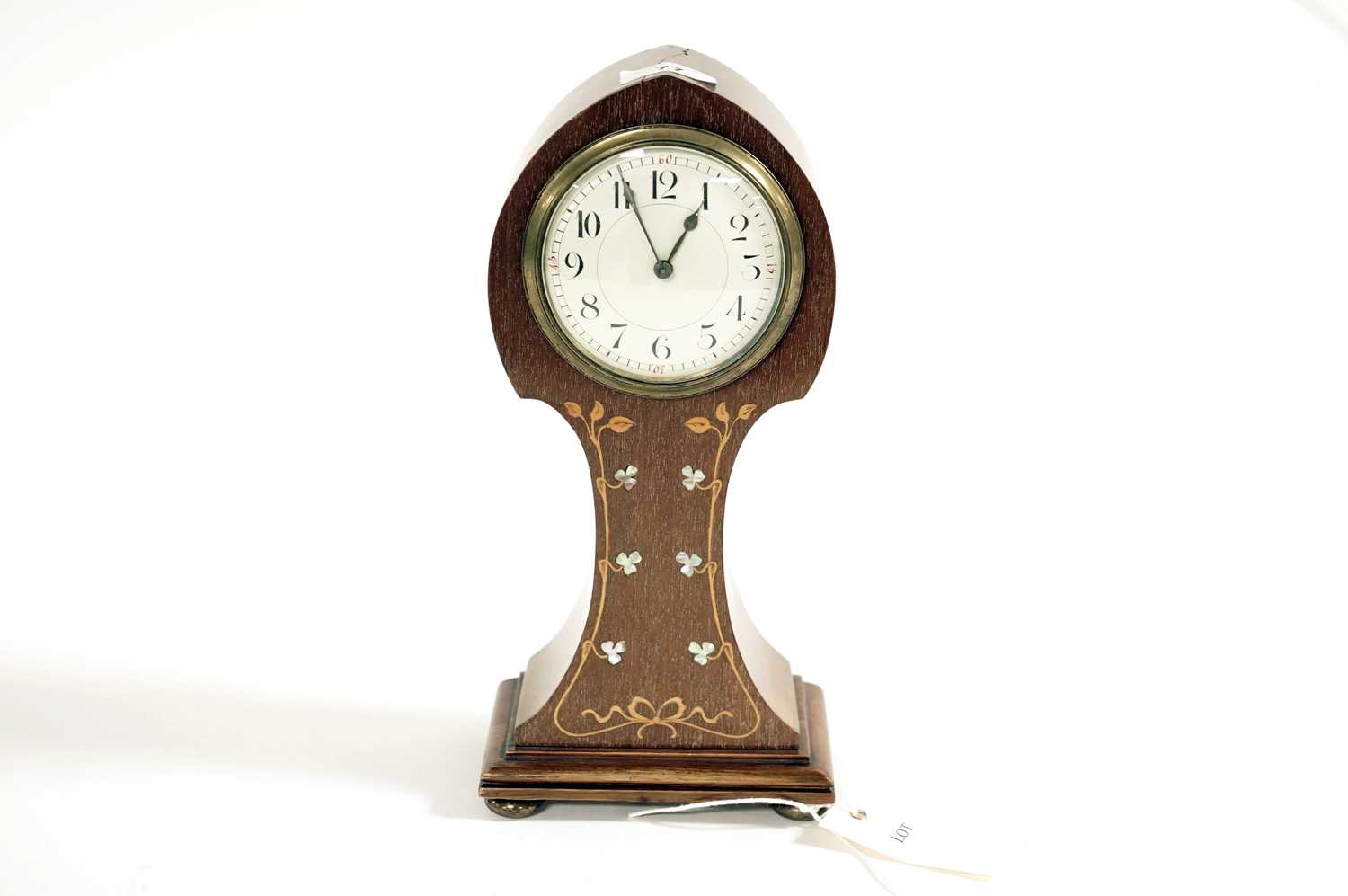 An early 20th Century Arts & Crafts inlaid mahogany mantel clock and Victorian sewing box - Image 2 of 9