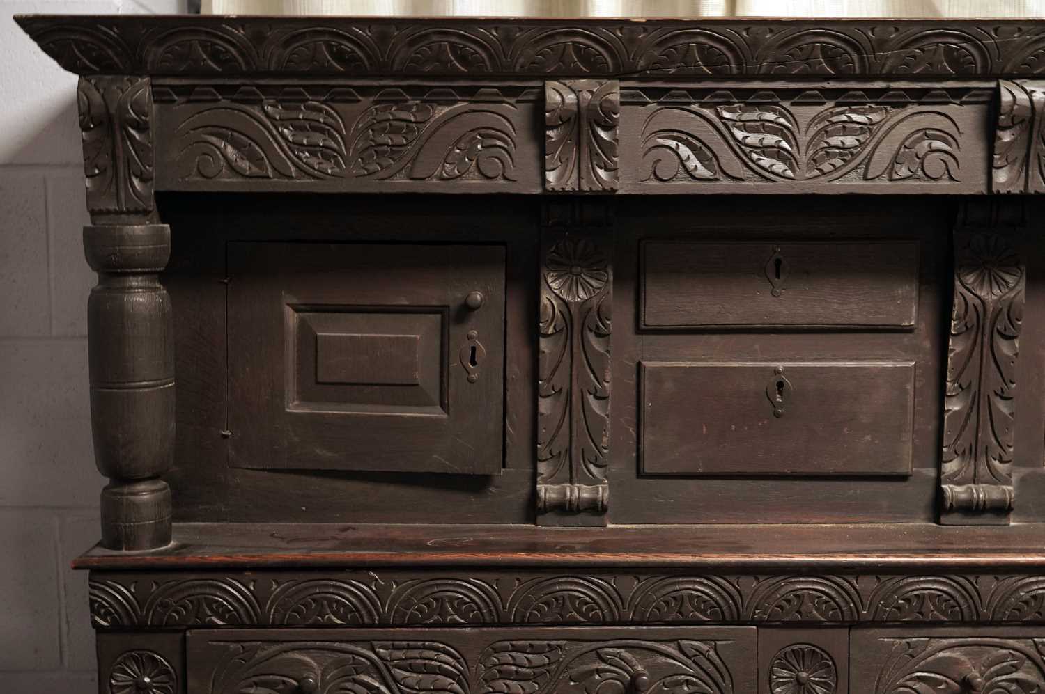 A 17th Century style carved oak buffet; and a 19th Century oak court cupboard - Image 4 of 13