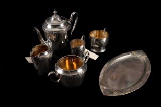 A WMF sugar bowl, cream jug, and tray; and a WMF three-piece tea service