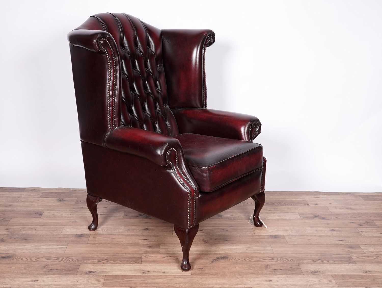 A 'Saxon' oxblood leather wingback armchair - Image 3 of 4