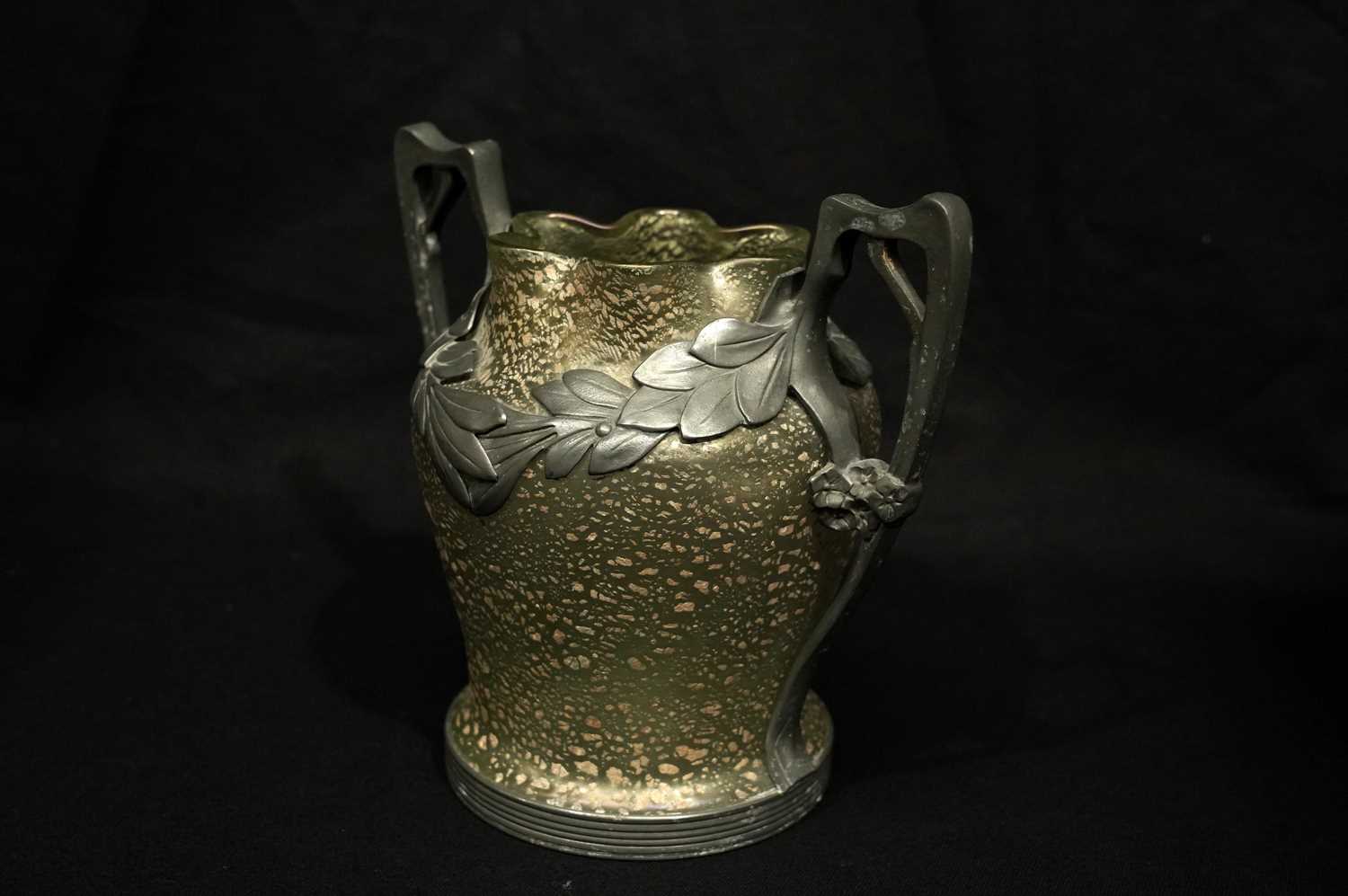 Art Nouveau Van Houten pewter and Loetz glass vase - Image 6 of 12