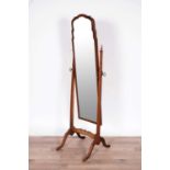 A walnut cheval mirror, c1920's