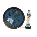 A Japanese cloisonne wall plaque; and a modern Chinese figure