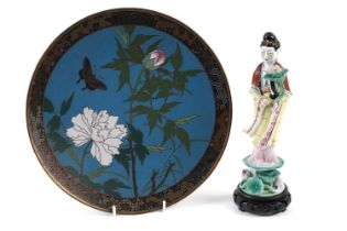 A Japanese cloisonne wall plaque; and a modern Chinese figure