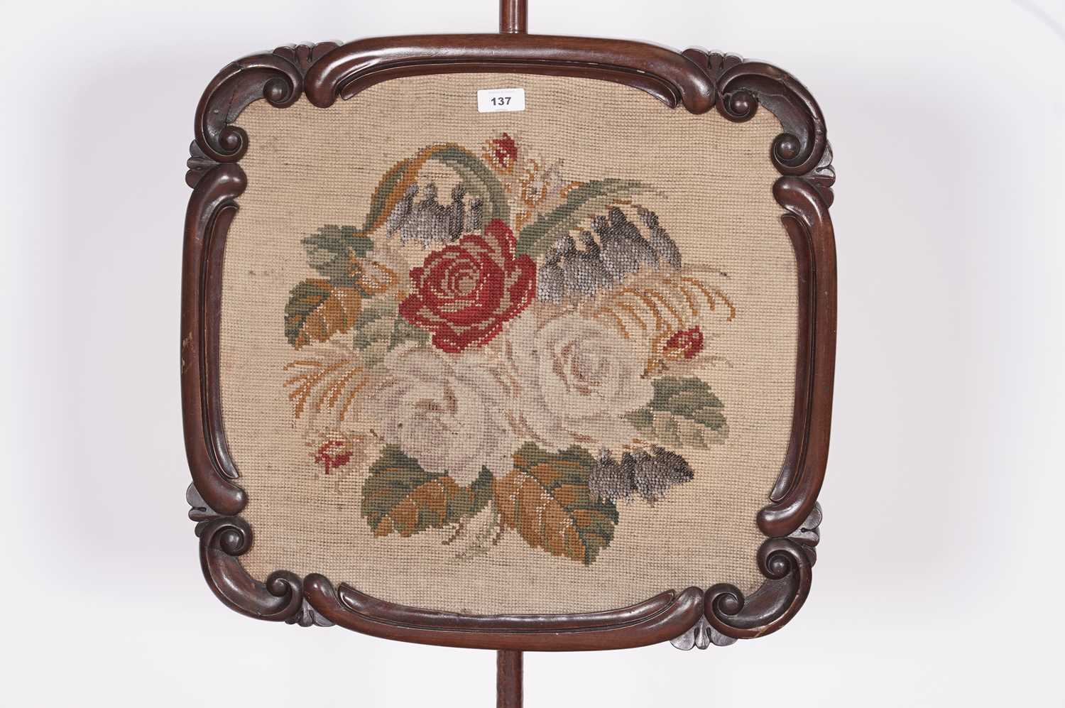 A Victorian carved mahogany needlework pole screen - Image 4 of 4