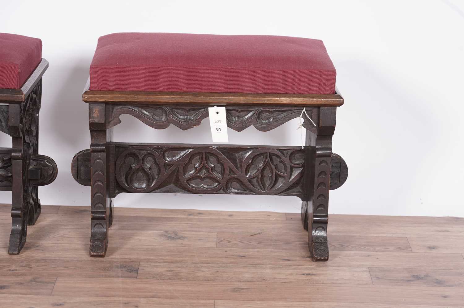 Two decorative Victorian carved oak stools, - Image 3 of 3