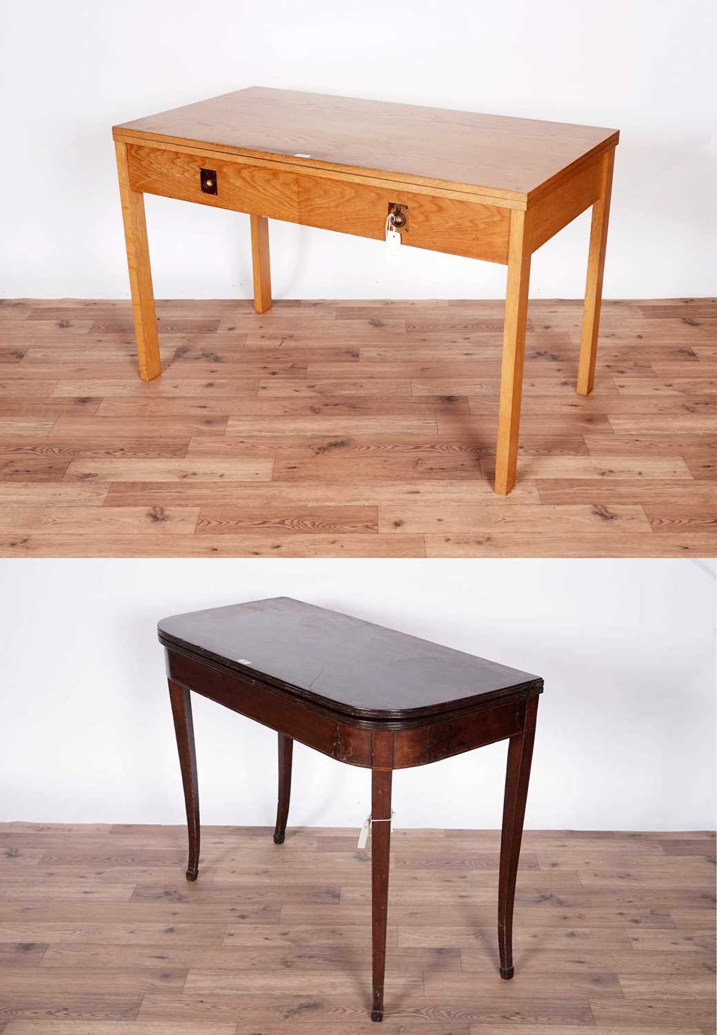 A modern light oak side/breakfast table; and George III tea table