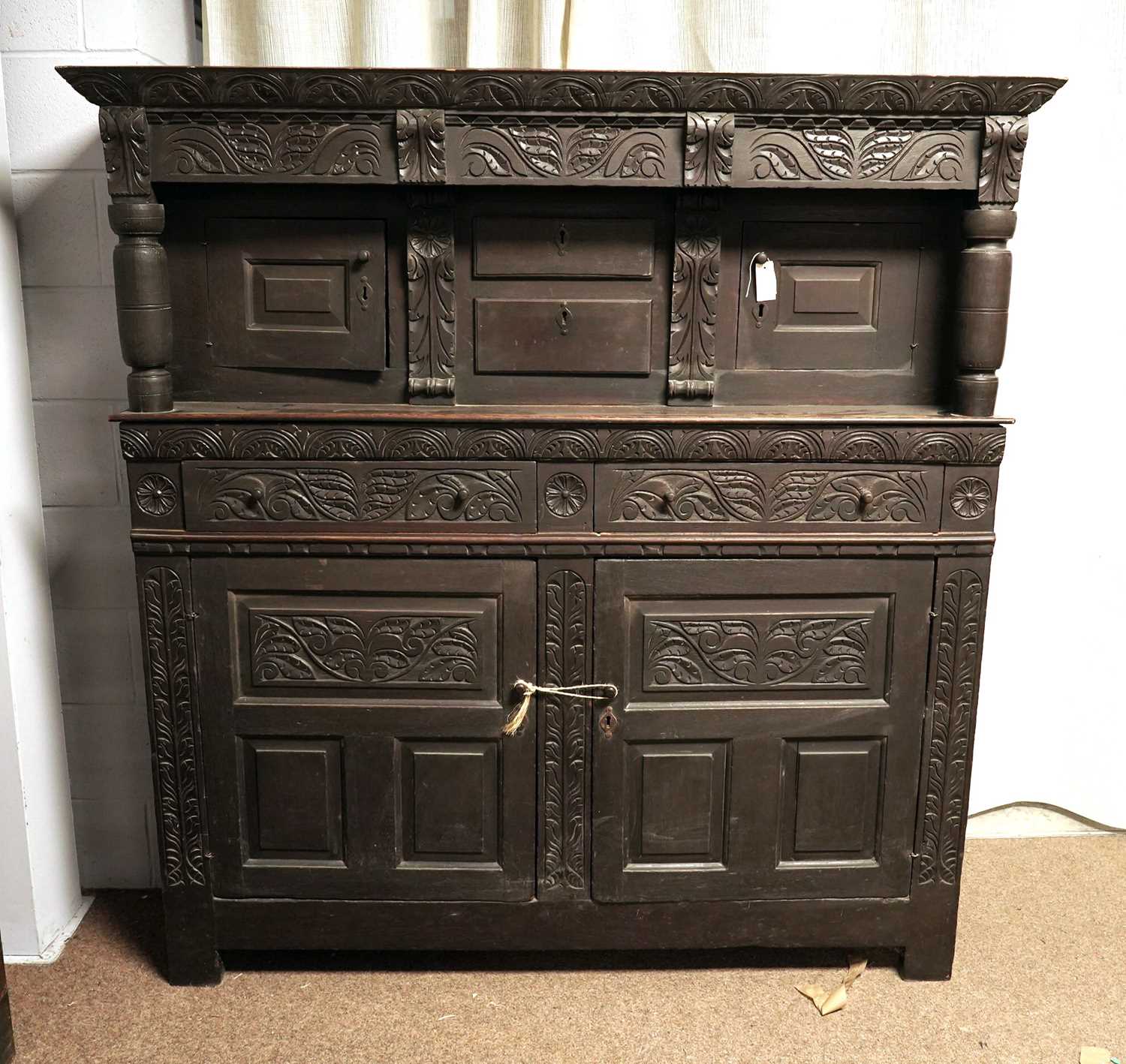 A 17th Century style carved oak buffet; and a 19th Century oak court cupboard - Image 9 of 13