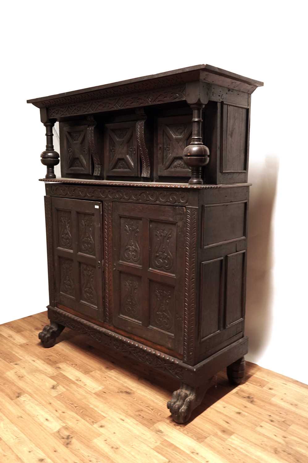 A 17th Century style carved oak buffet; and a 19th Century oak court cupboard - Image 13 of 13