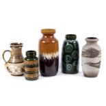 Five vintage West German ceramic vases