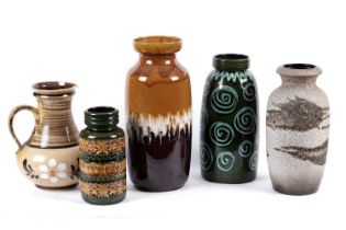 Five vintage West German ceramic vases