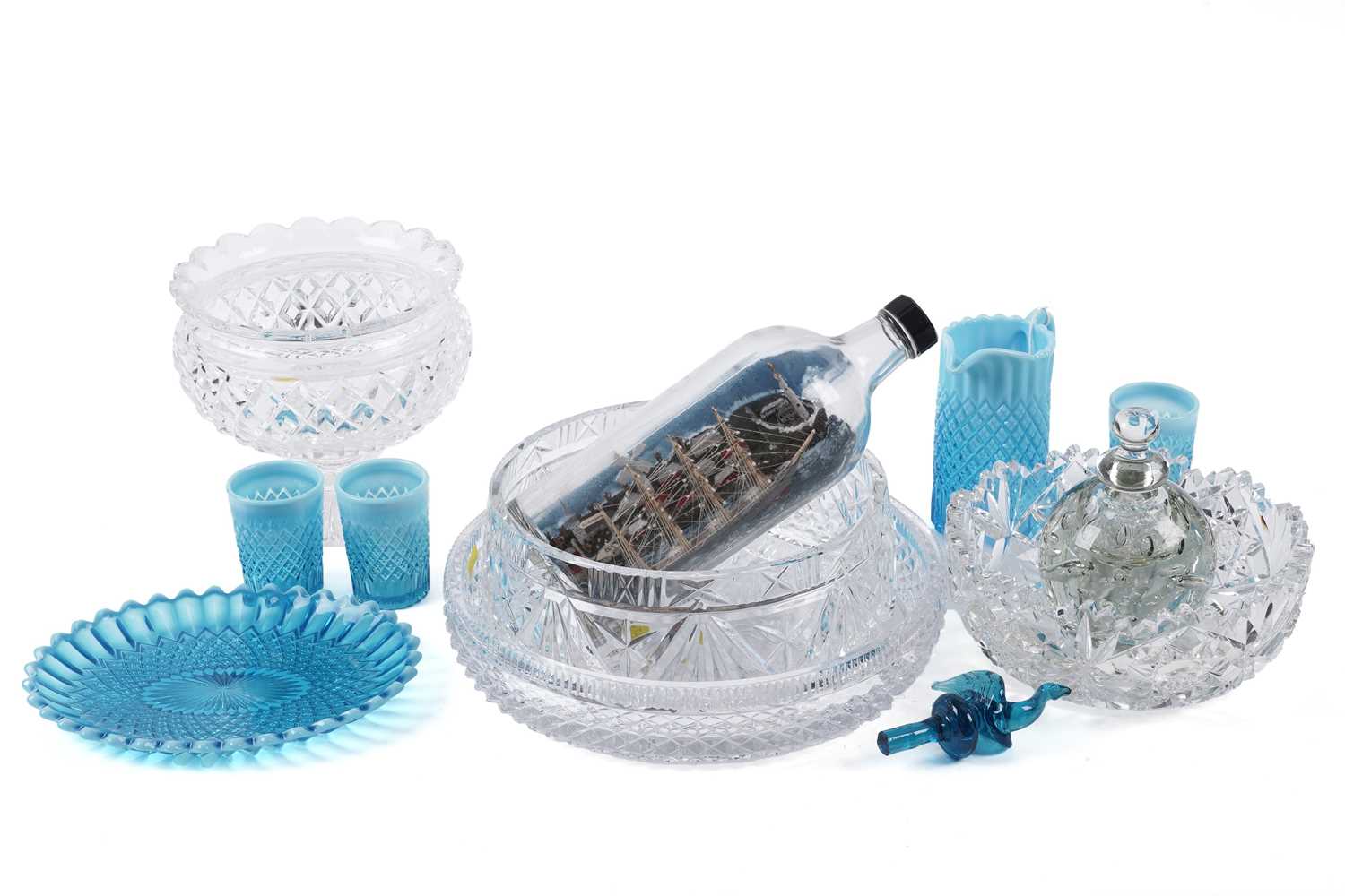 A selection of decorative glass and other items