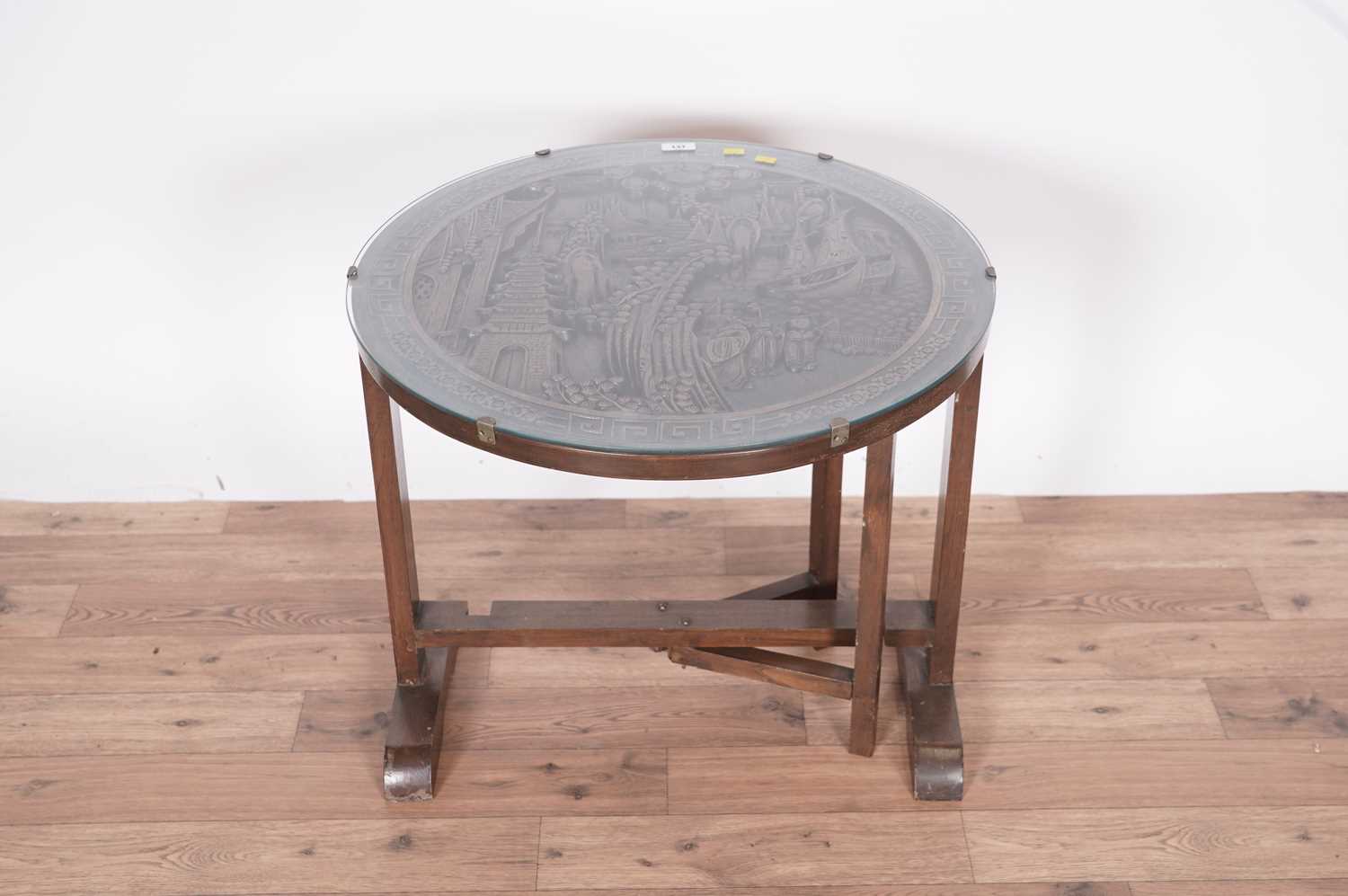 A decorative 20th Century Chinese carved hardwood folding coffee table - Image 3 of 4
