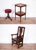 A Mid 18th Century armchair, A Victorian piano stool and a George III washstand