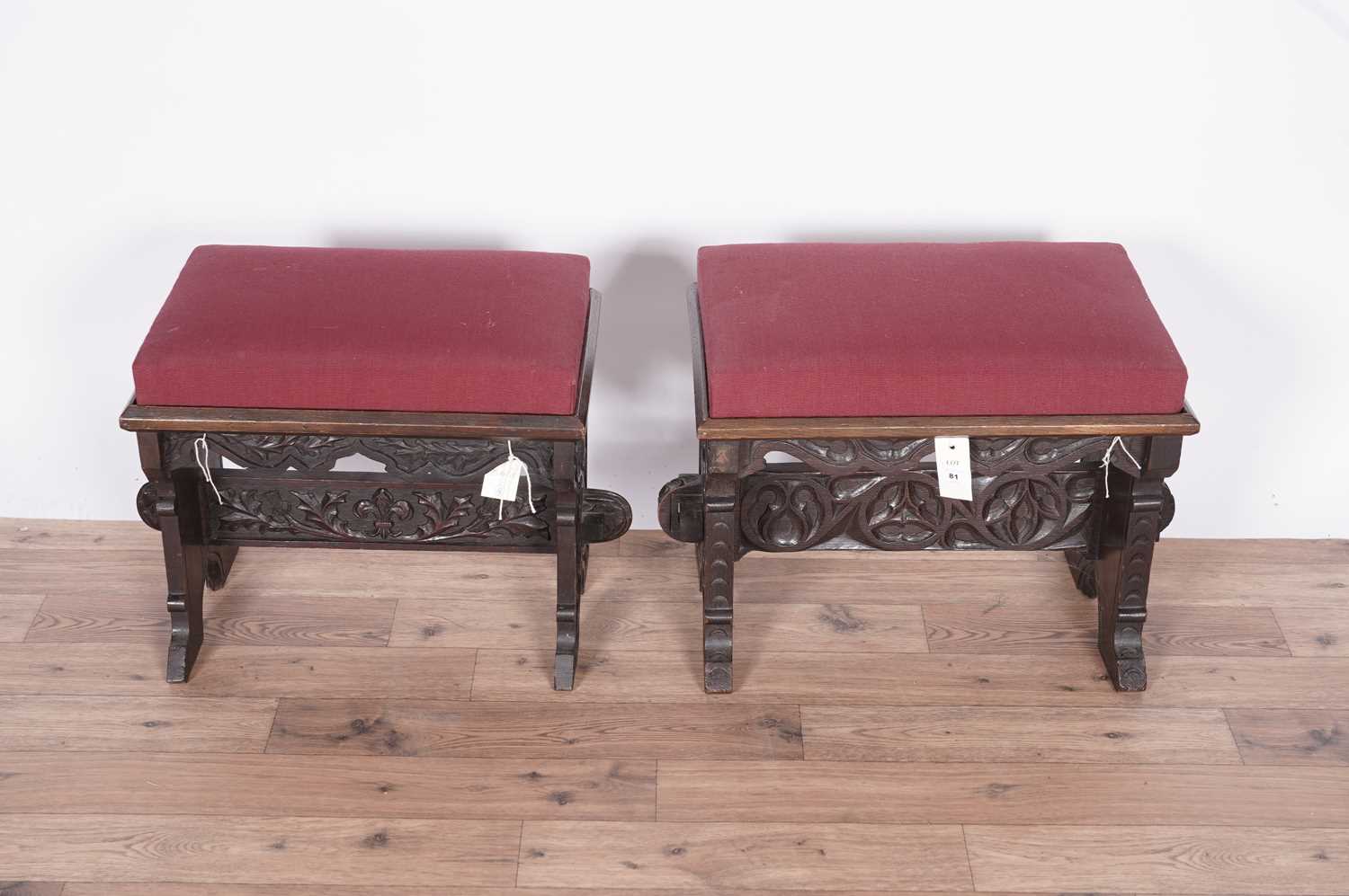 Two decorative Victorian carved oak stools, - Image 2 of 3