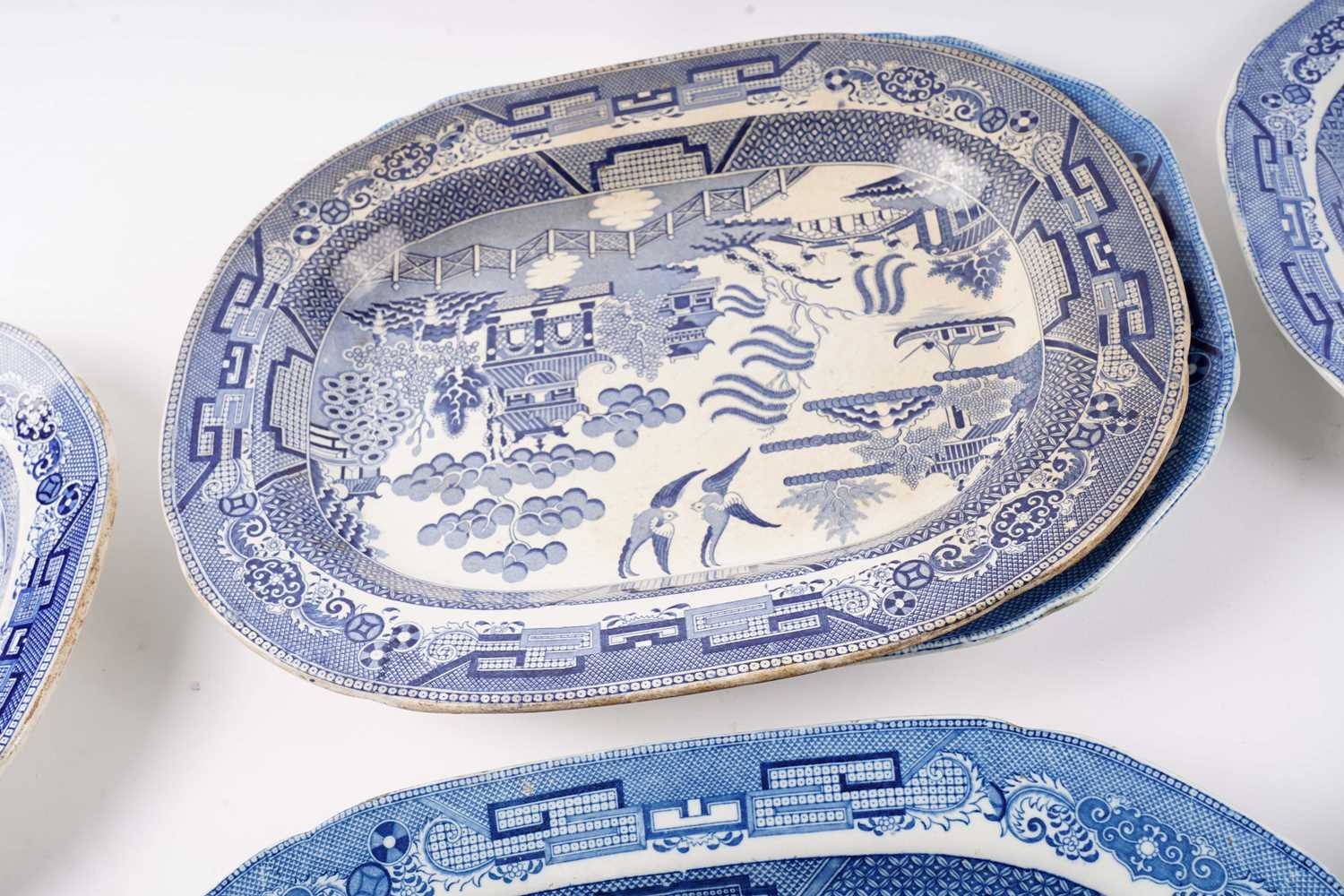 A collection of blue and white meat plates - Image 2 of 10