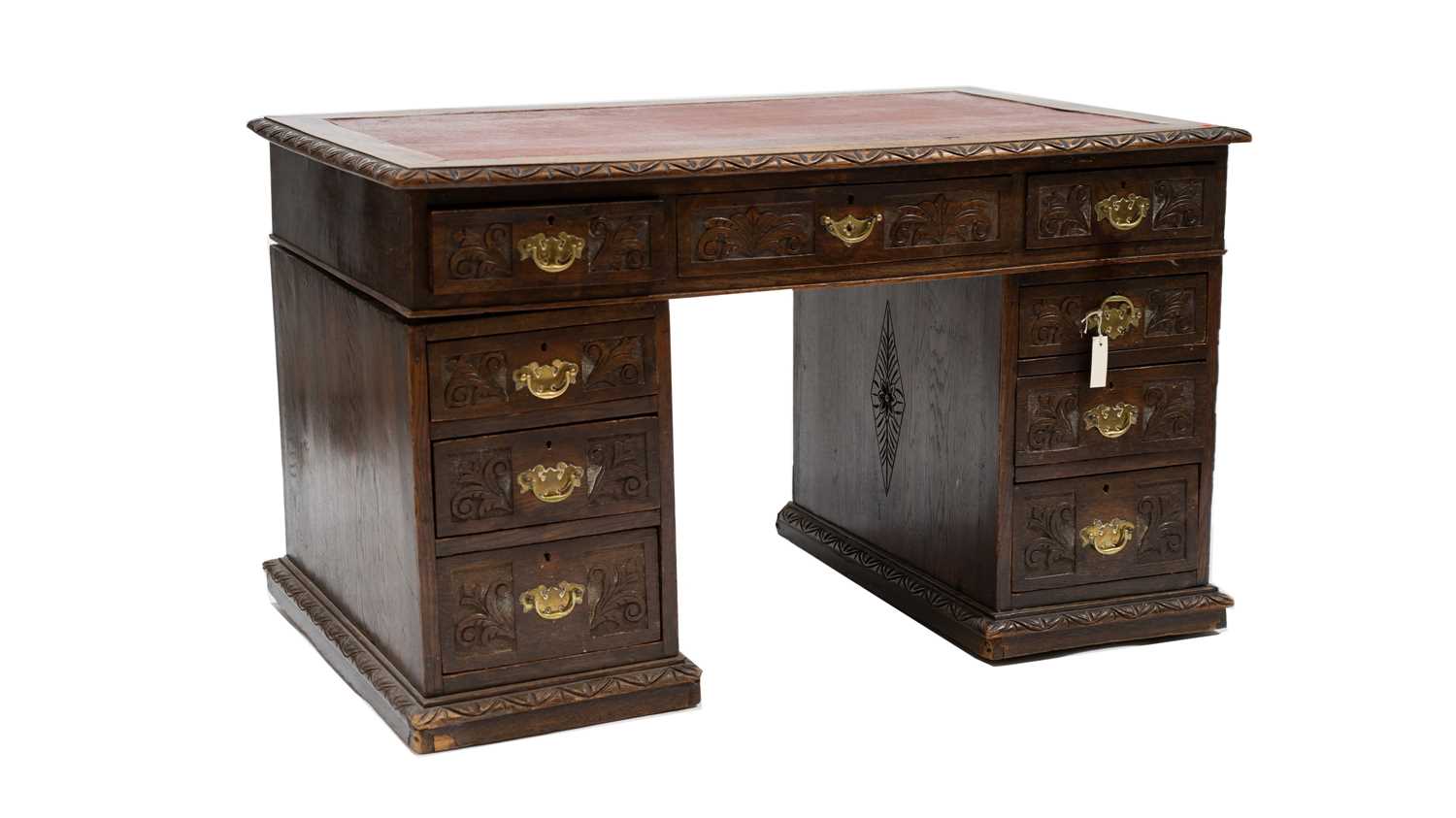 A Victorian carved oak desk - Image 2 of 6