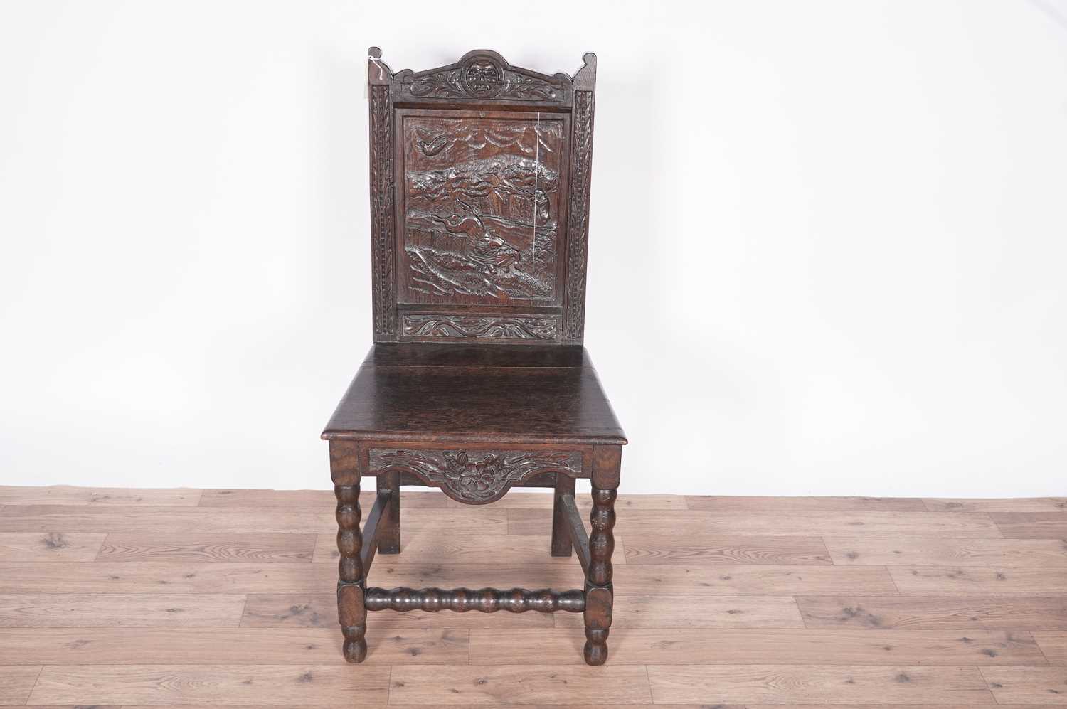 A Victorian oak hall chair; and a ladderback armchair - Image 4 of 9