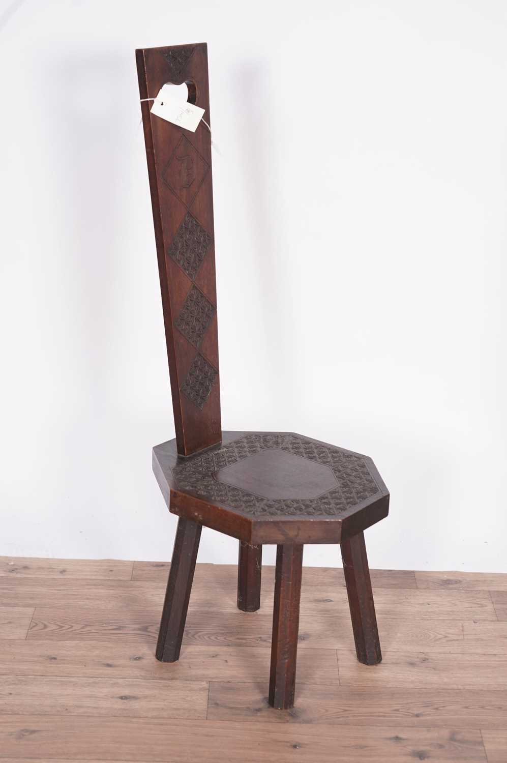 A George III oak childs chair, 20th Century hardwood spinning chair and a Victorian stool - Image 4 of 9