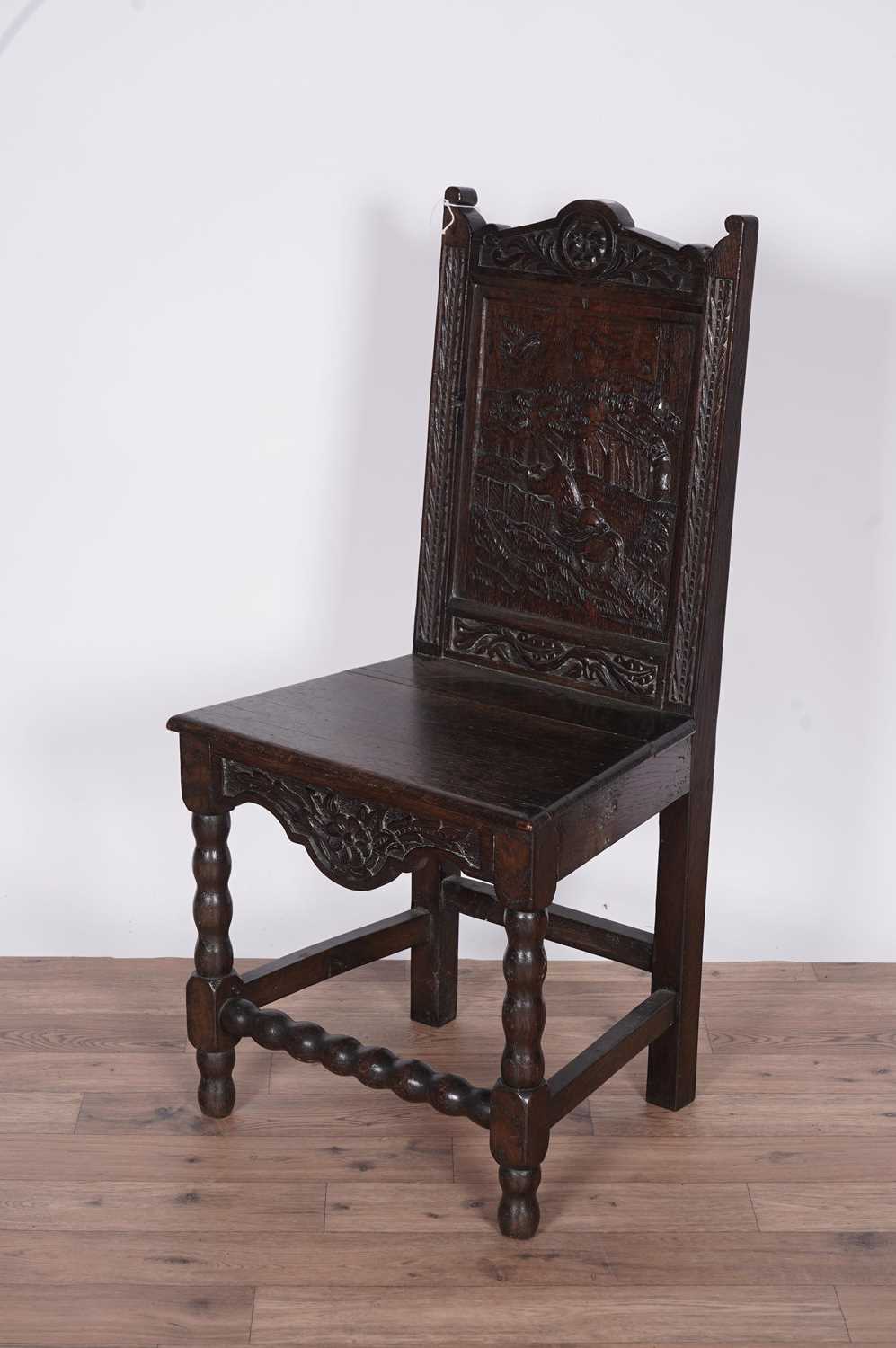 A Victorian oak hall chair; and a ladderback armchair - Image 2 of 9