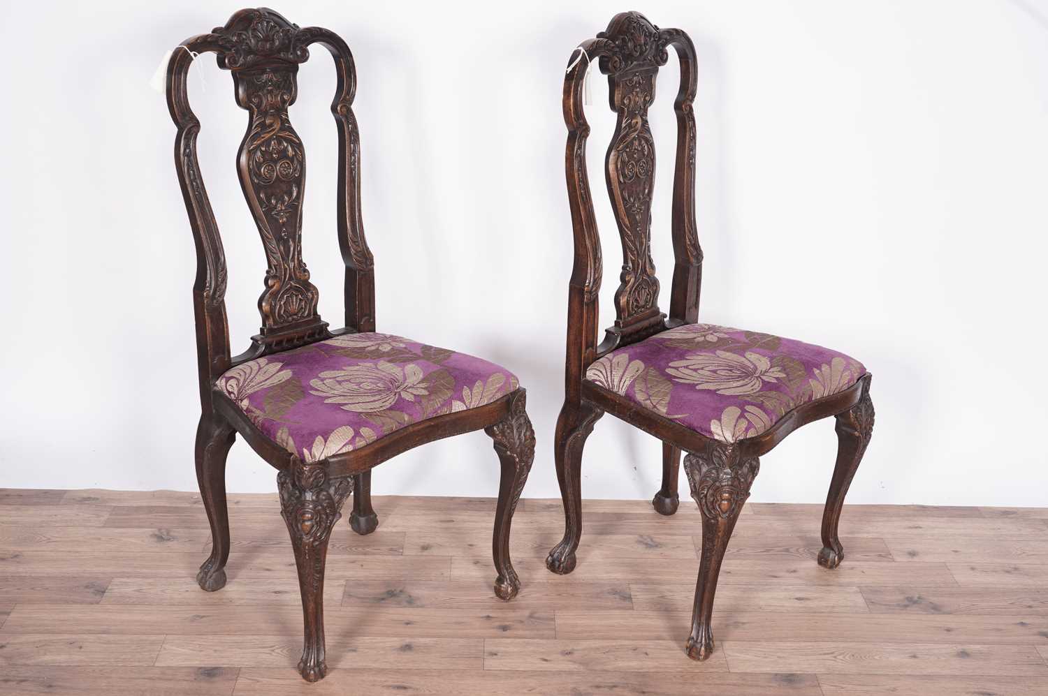 A pair of decorative mid 18th century style carved and stained beech side chairs - Image 3 of 4