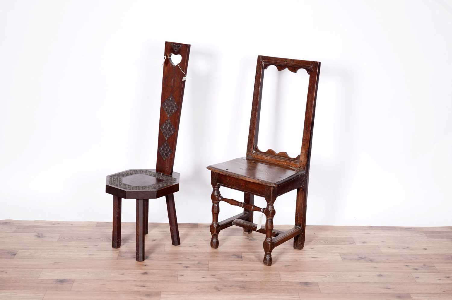 A George III oak childs chair, 20th Century hardwood spinning chair and a Victorian stool - Image 2 of 9