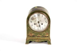 An early 20th Century green japanned mantle clock