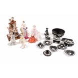 Wedgwood Jasperware; Coalport and Armani figurines.