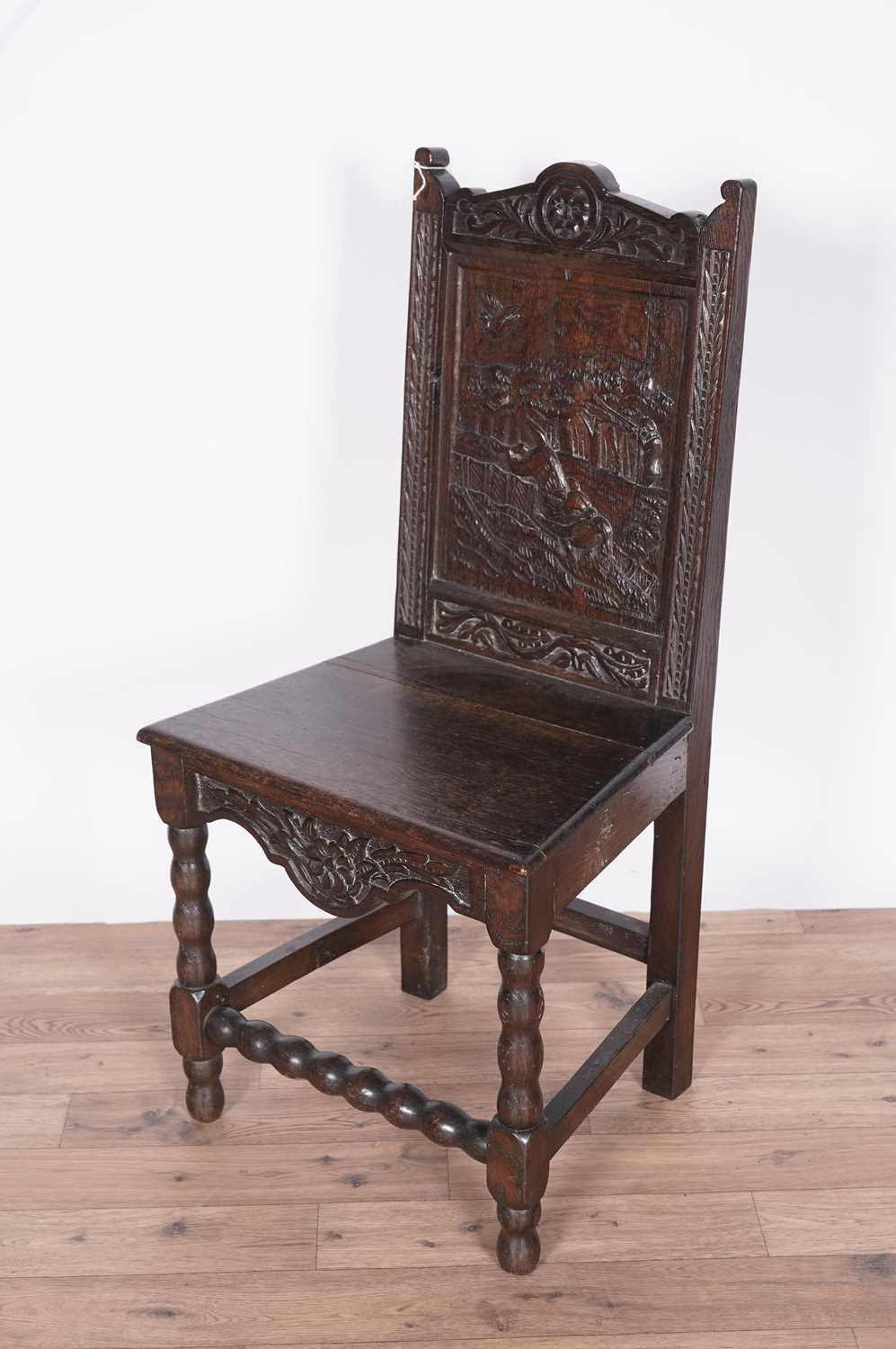 A Victorian oak hall chair; and a ladderback armchair - Image 3 of 9