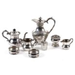 A 20th Century silver-plated three piece tea set; and silver-plated ware