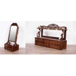 A mid 18th Century mahogany swing frame toilet mirror and a Victorian burr walnut wall cabinet