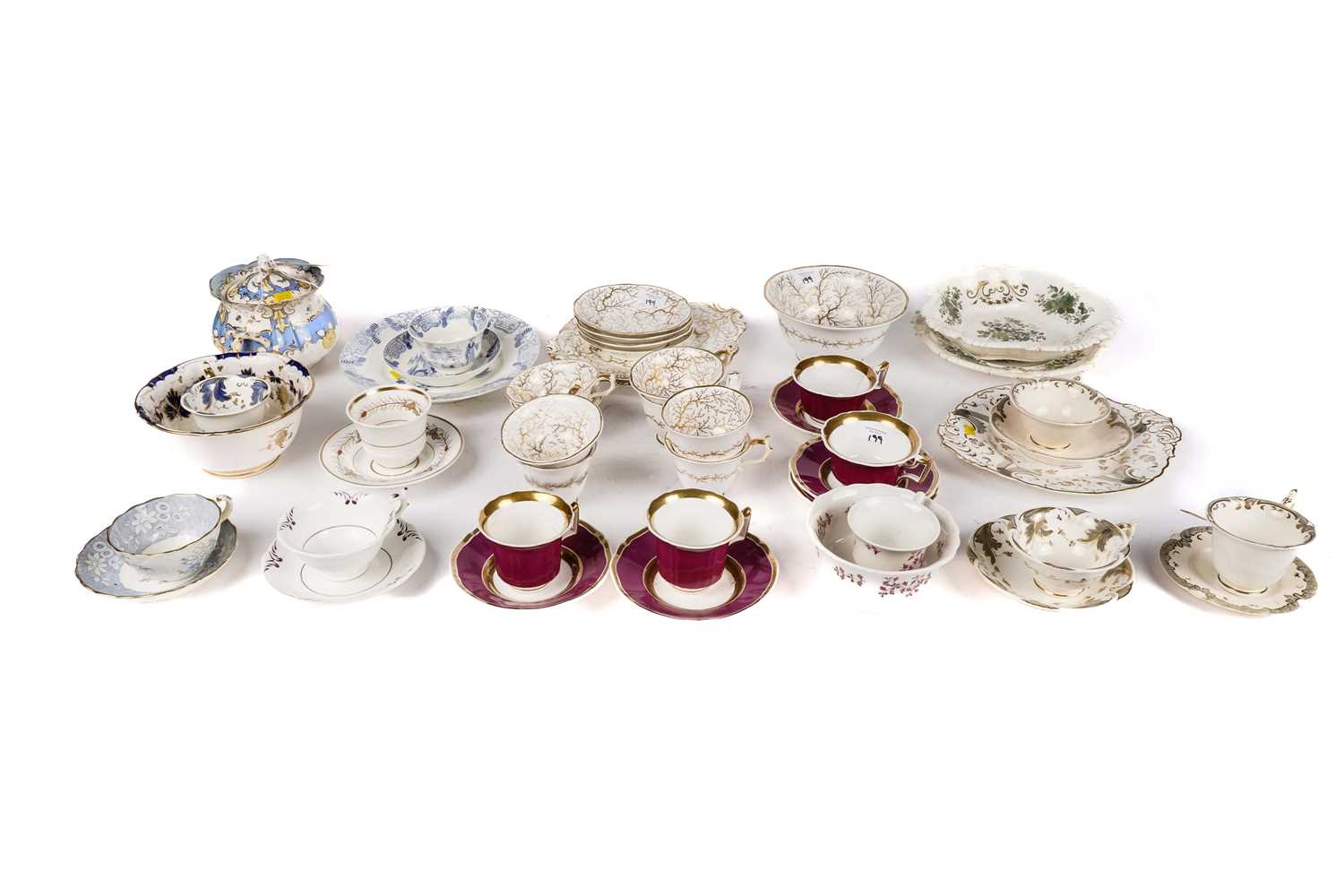 A selection of Victorian teaware by Rockingham Works and other makers