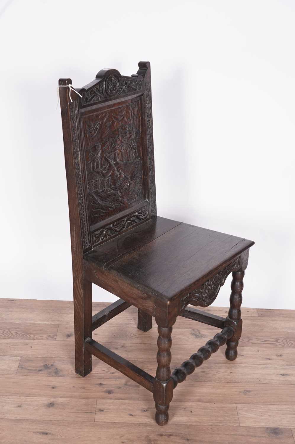 A Victorian oak hall chair; and a ladderback armchair - Image 5 of 9