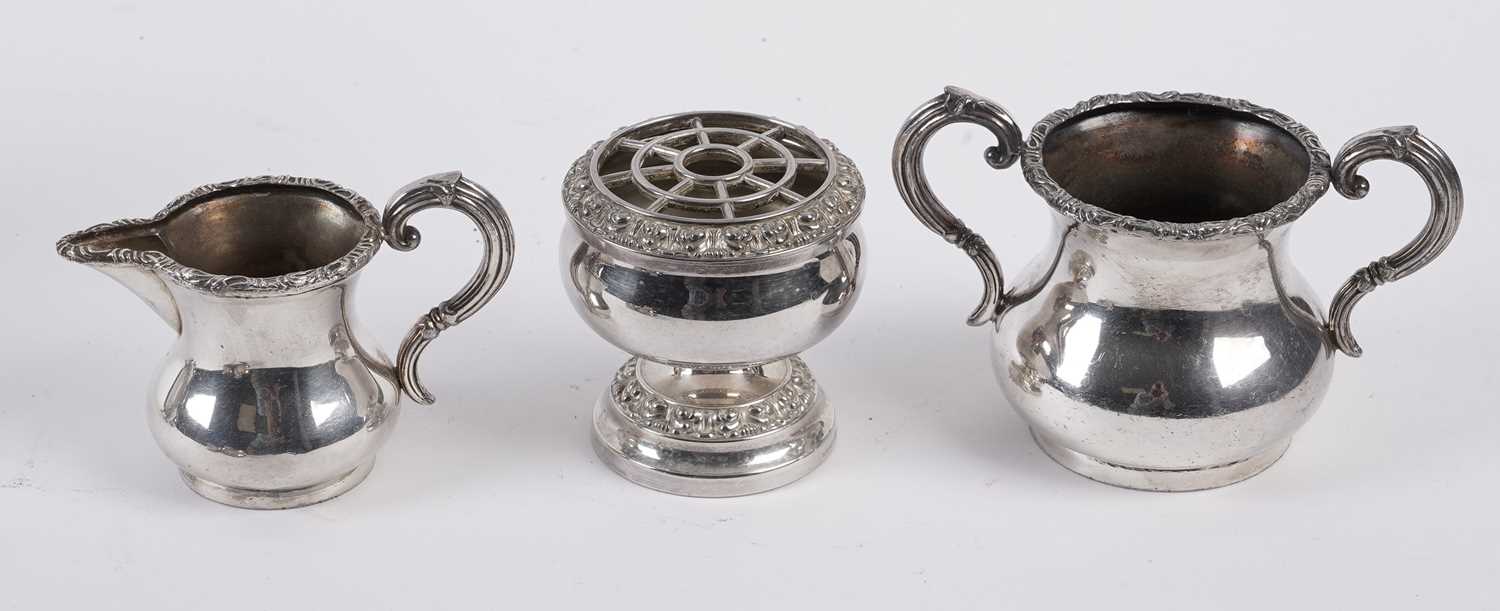 A 20th Century silver-plated three piece tea set; and silver-plated ware - Image 3 of 4