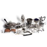 An Ingersoll 'Defiance' pocket watch and a selection of silver plated and white metal wares