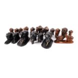 A collection of Asian carved hard wood elephant figures
