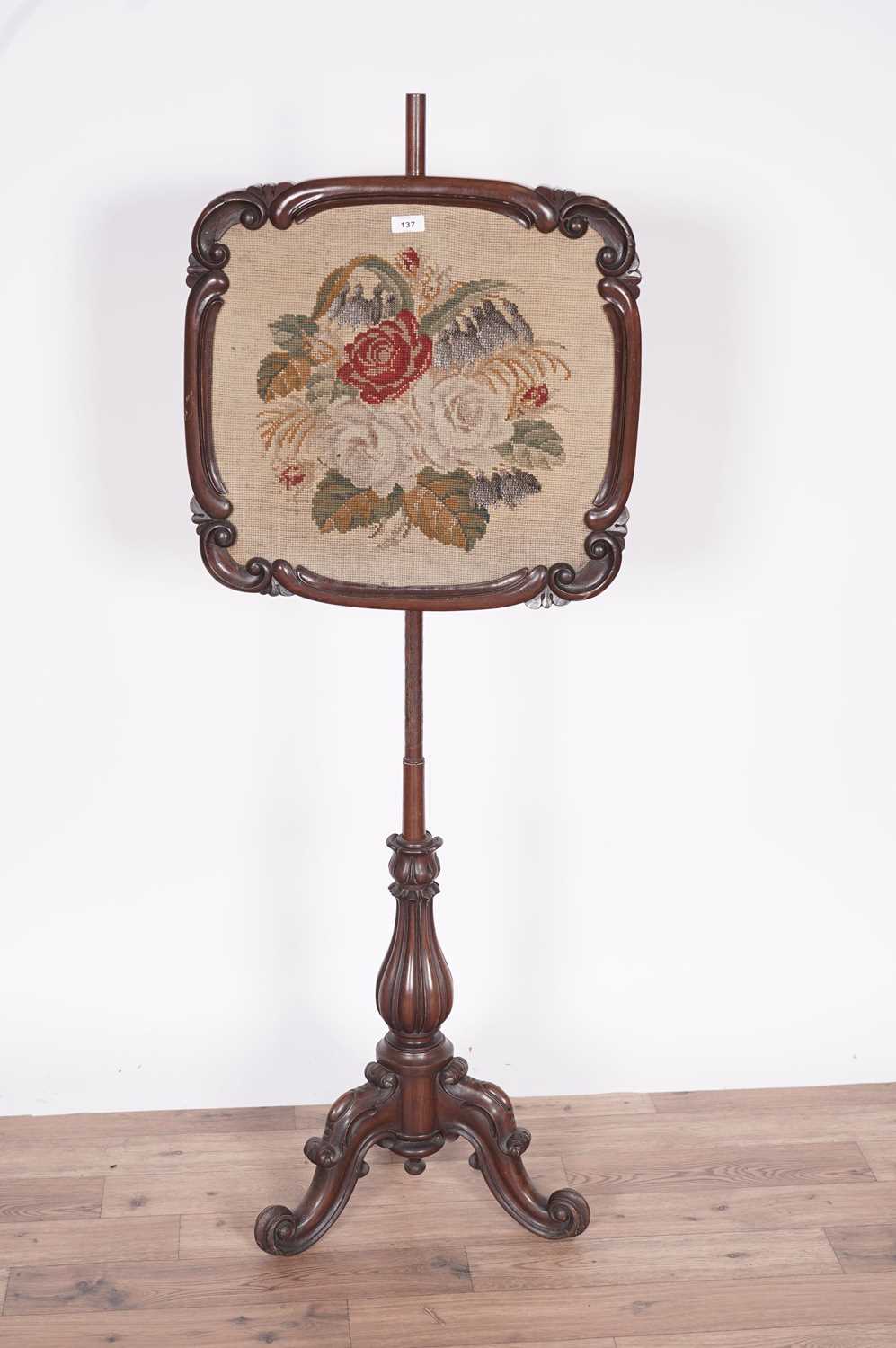 A Victorian carved mahogany needlework pole screen - Image 3 of 4